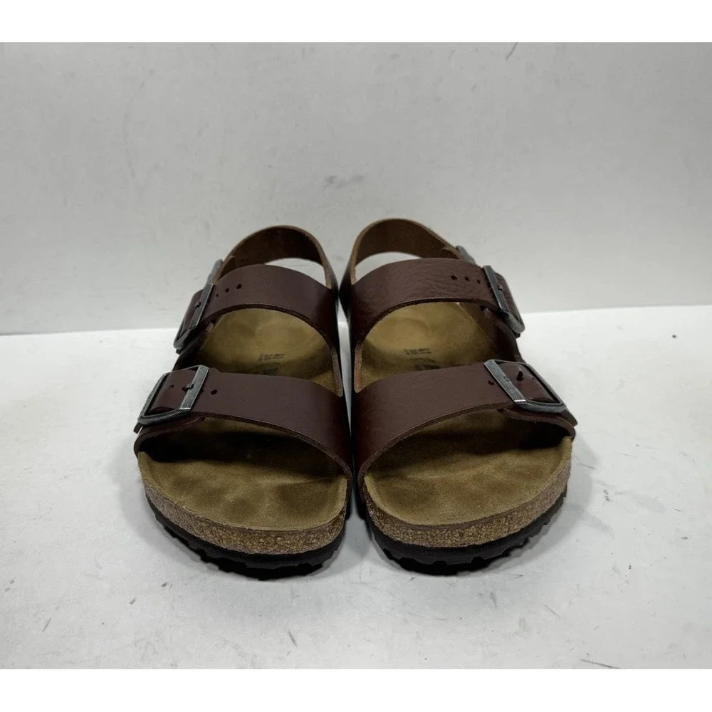 Birkenstock Milano Slingback Footbed Sandals Mens Size US 8 EU 41 Brown Leather